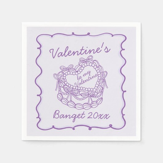Lila Bow Retro Herz Coquette Cake Valentine Serviette (Vorderseite)