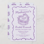 Lila Bow Retro Herz Coquette Kuchen Bridal Brunch Einladung (Vorne/Hinten)