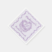 Lila Bow Retro Herz Coquette Kuchen Bridal Brunch Serviette (Ecke)