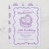 Lila Bow Retro Herz Coquette Kuchen Geburtstag Einladung (Vorne/Hinten)