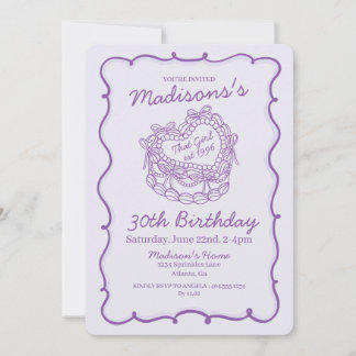 Lila Bow Retro Herz Coquette Kuchen Geburtstag Einladung