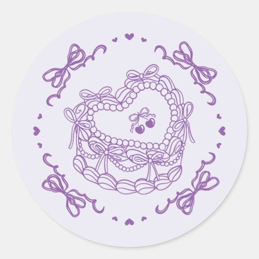 Lila Bow Retro Herz Coquette Kuchen Umschlag Runder Aufkleber (Vorderseite)