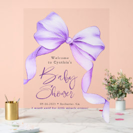 Lila Bow Ribbon Babydusche Willkommen Acrylschild