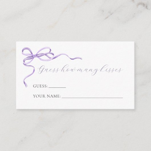 Lila Bow schätzt, wie viele Kisses Game Card Begleitkarte (Vorderseite)