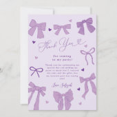 Lila Bow Shabby Chic Geburtstagsparty Dankeskarte (Vorderseite)