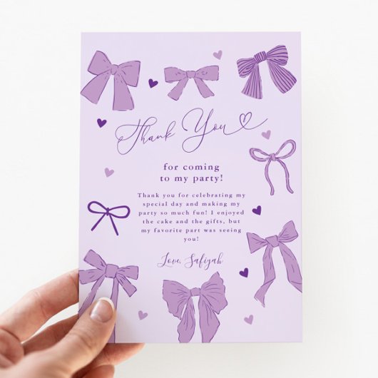 Lila Bow Shabby Chic Geburtstagsparty Dankeskarte