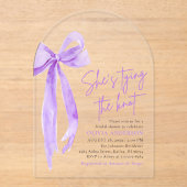 Lila Bow Sie bindet das Brautparty des Knotens Acryleinladungen (Vorderseite)