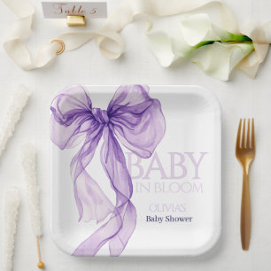 Lila Bow Watercolor Baby in Bloom Baby Dusche Pappteller