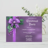 Lila Bow Weihnachts-Party Einladung (Stehend Vorderseite)