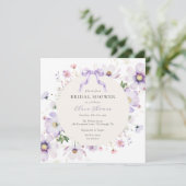 Lila Bow Wildblume Brautparty Einladung (Stehend Vorderseite)