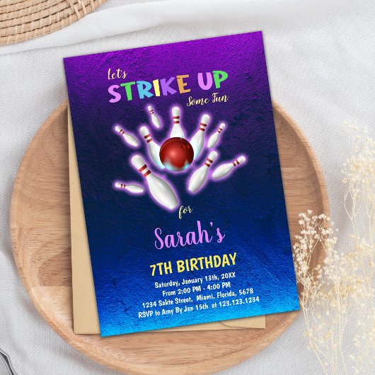 Lila Bowling Einladung zum Geburtstag