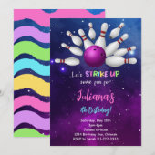 Lila Bowling Einladung zum Geburtstag (Vorne/Hinten)