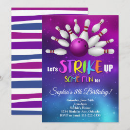 Lila Bowling macht Spaß Einladung
