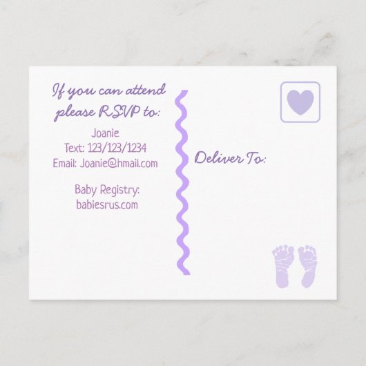 Lila Bows und Polka Dots Kinderdusche Einladung (Rückseite)