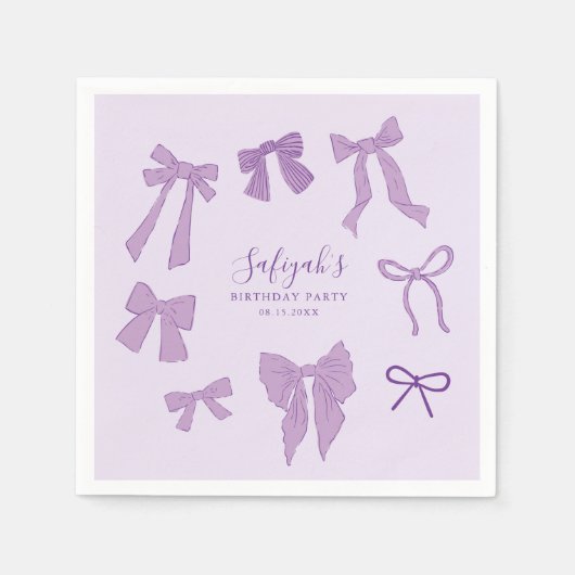 Lila Bows Whimsical Birthday Party Serviette (Vorderseite)