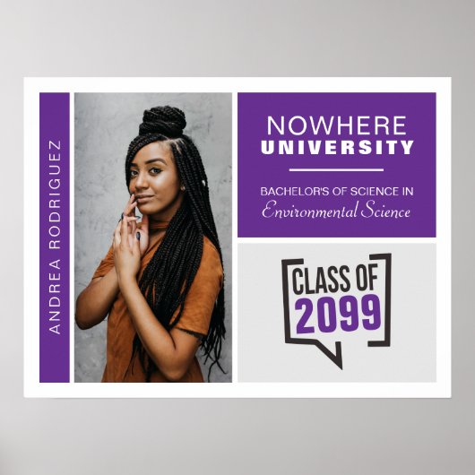 Lila Boxen und Foto Abschluss Poster (Vorne)