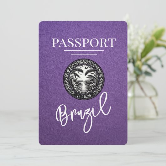 Lila Brasilien-Pass Save the Date (Stehend Vorderseite)