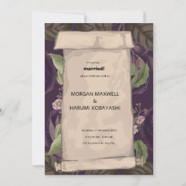 Lila-Braun-Dekorative Vintage Hochzeit Einladung