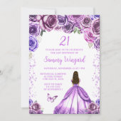 Lila Braun-Hair-Prinzessin Geburtstagsparty Einladung (Vorderseite)