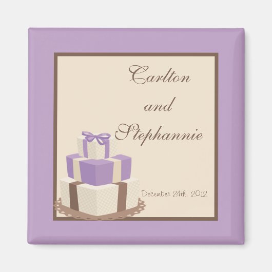 Lila/Braun Hochzeit Cake Magnet Gefallen (Vorne)