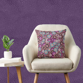 Lila-braun-türkisfarbene Vintage Blüte Kissen