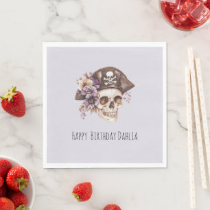 Lila Brauner Blumen-Schädel-Geburtstag Serviette