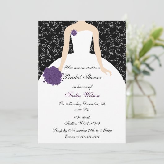 lila Brautdusche Einladung (Stehend Vorderseite)