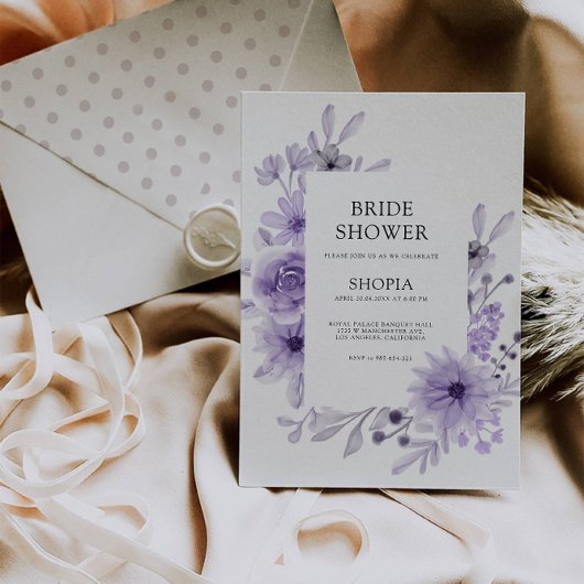 Lila Brautdusche Einladung