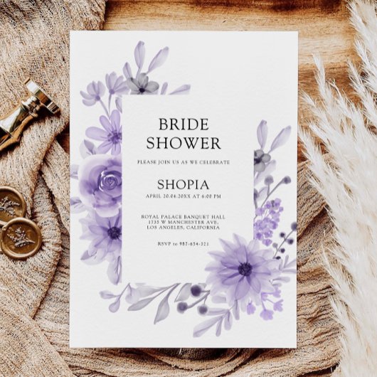 Lila Brautdusche Einladung