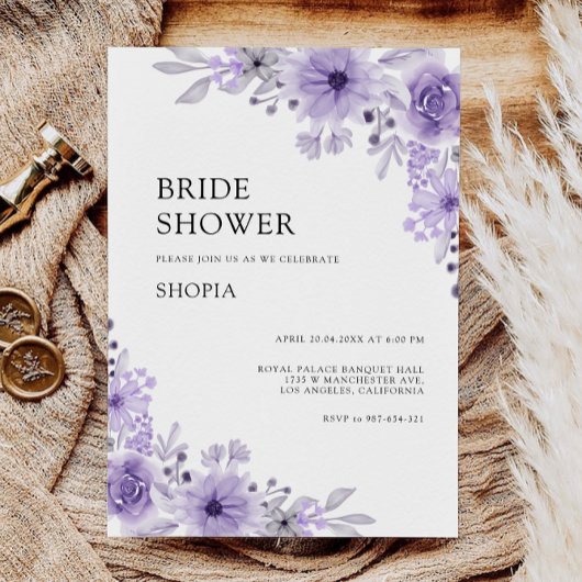 Lila Brautdusche Einladung