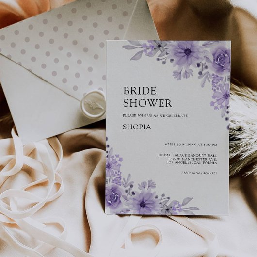 Lila Brautdusche Einladung