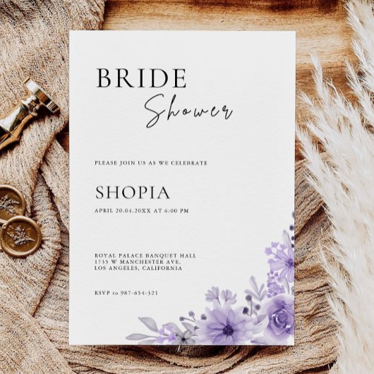 Lila Brautdusche Einladung