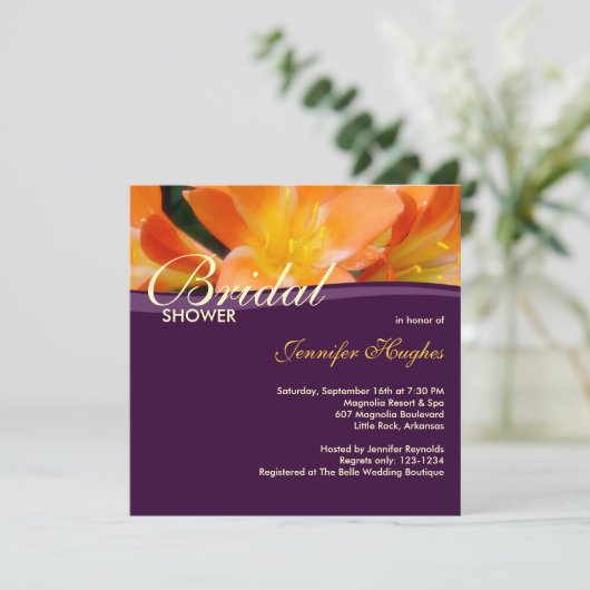 Lila Brautdusche Einladung (Stehend Vorderseite)