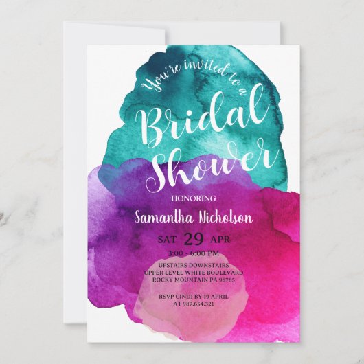 Lila Brautdusche Einladung (Vorderseite)