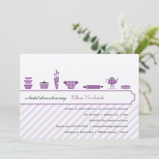 Lila Brautdusche Einladungen (Stehend Vorderseite)