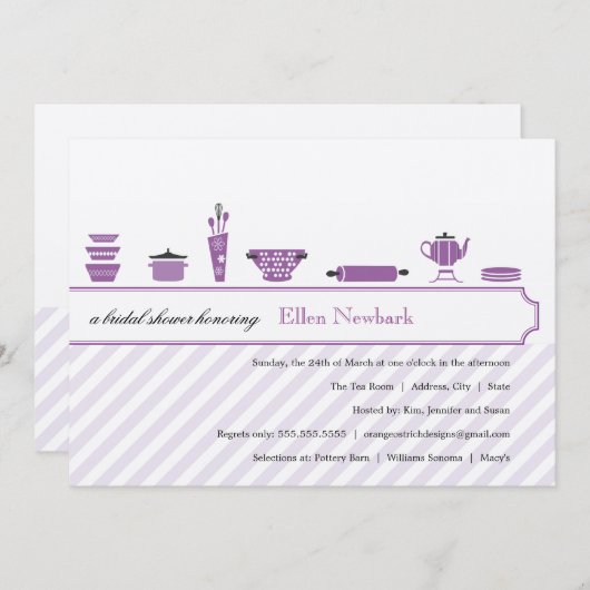 Lila Brautdusche Einladungen (Vorne/Hinten)