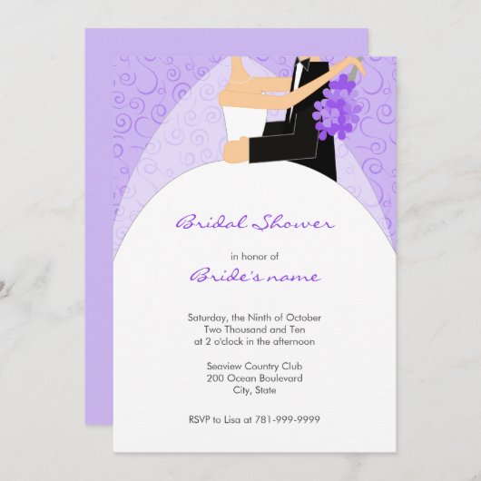 Lila Brautdusche Einladungen (Vorne/Hinten)