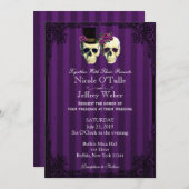 Lila Bräutigam-Skulls Hochzeitsfeier Einladung (Vorne/Hinten)