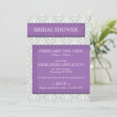 Lila Brautparty aus grauem Damast Einladung (Stehend Vorderseite)