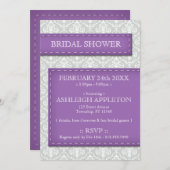 Lila Brautparty aus grauem Damast Einladung (Vorne/Hinten)