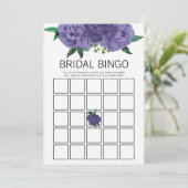 Lila Brautparty-Bingo-Game-Karte mit Blumenläden Einladung (Stehend Vorderseite)