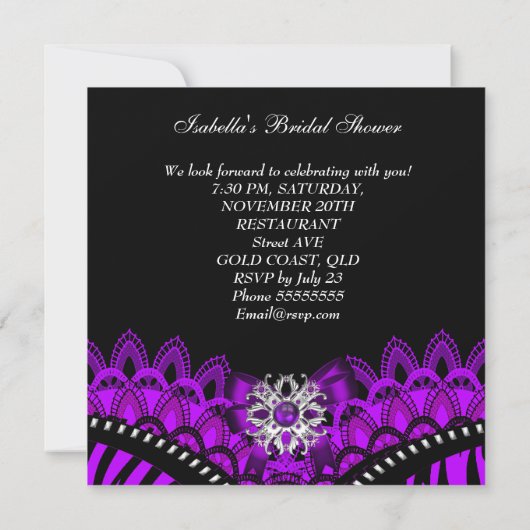 Lila Brautparty Black Lace Corset Einladung (Rückseite)