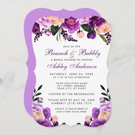 Lila Brautparty Brunch Einladung BV (Vorne/Hinten)