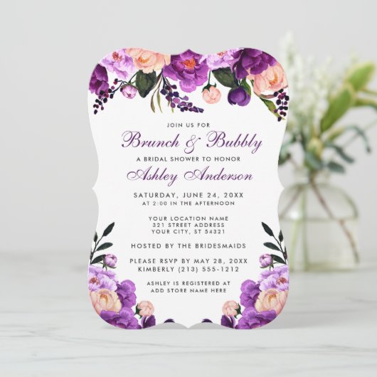 Lila Brautparty Brunch Einladung BV (Stehend Vorderseite)