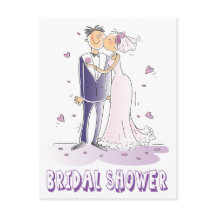Lila Brautparty Cartoon Braut & Groom Hochzeit