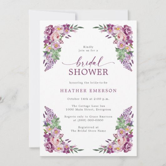 Lila Brautparty Einladung (Vorderseite)
