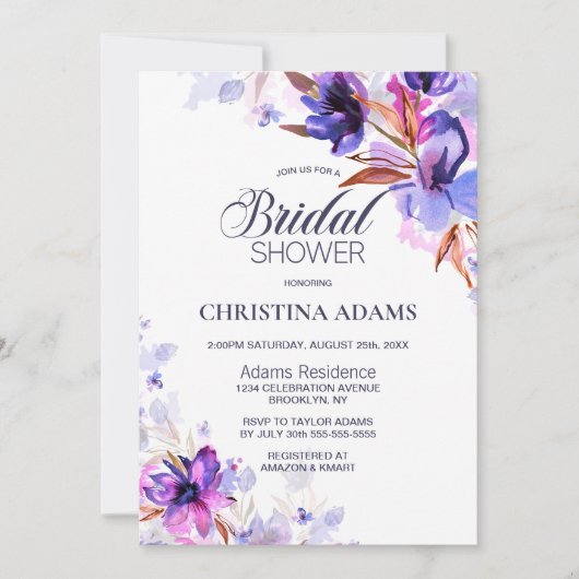 Lila Brautparty Einladung (Vorderseite)