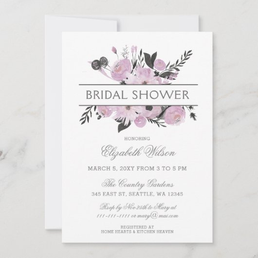 Lila Brautparty Einladung (Vorderseite)