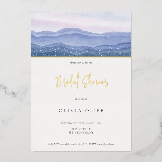 Lila Brautparty Folieneinladung (Vorderseite)