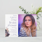 Lila Brautparty Foto Einladung (Stehend Vorderseite)